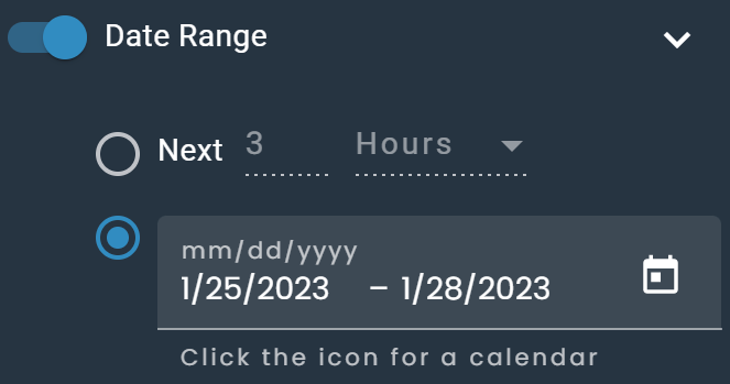 Screenshot of DarkHorse Odds date range Filters