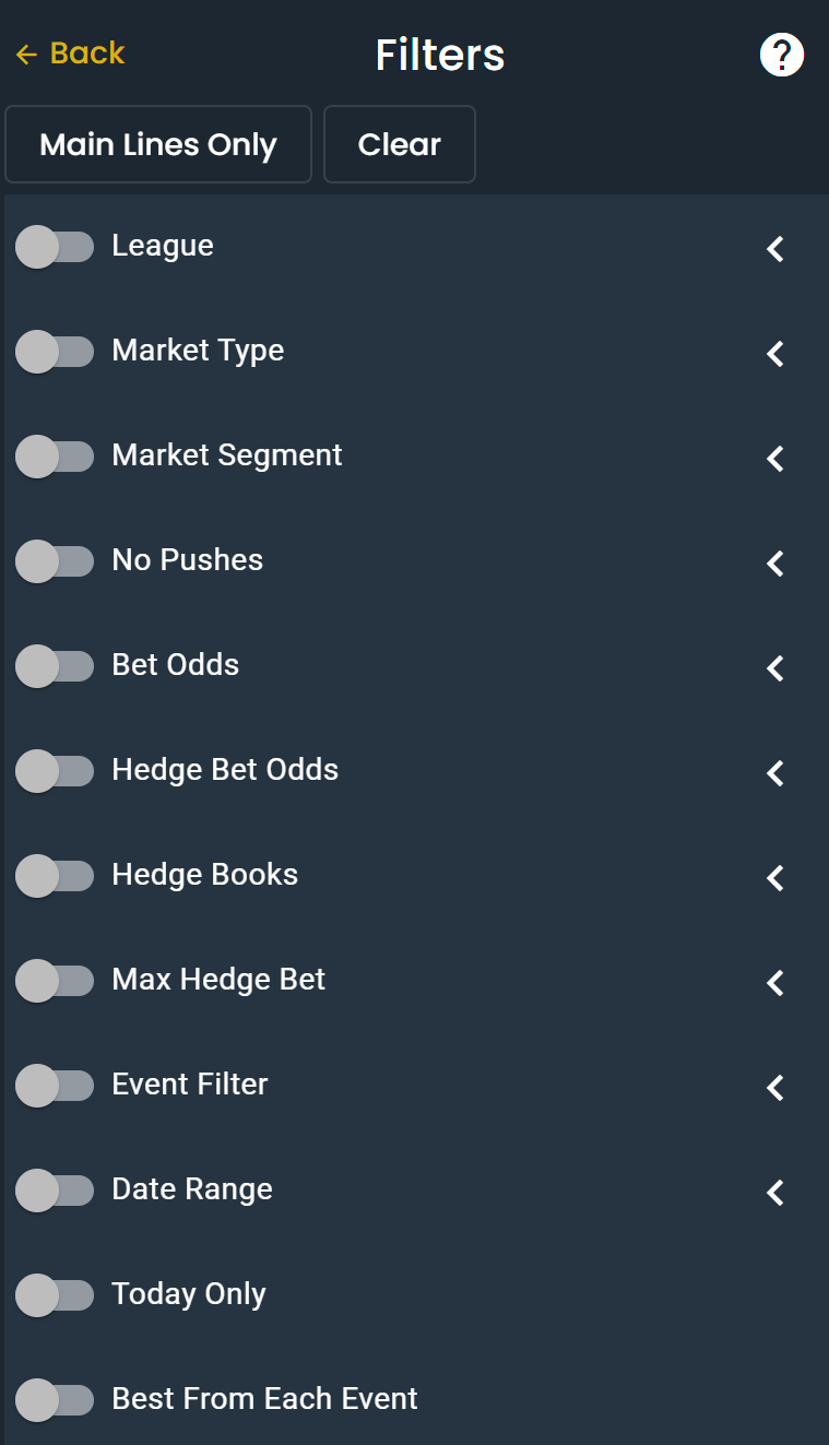 Screenshot of DarkHorse Odds Filters