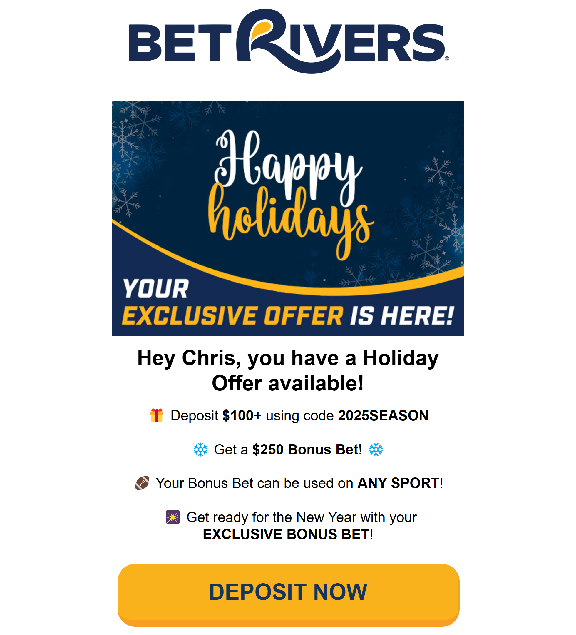 Screenshot of a $250 Bonus Bet deposit match from BetRivers