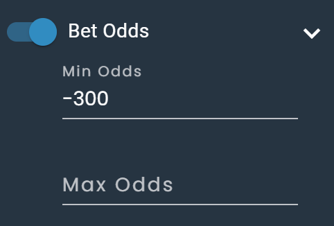 Screenshot of the minimum odds filter on DarkHorse Odds set to -300