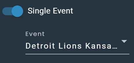 Screenshot of the Single Event Filter on DarkHorse Odds
