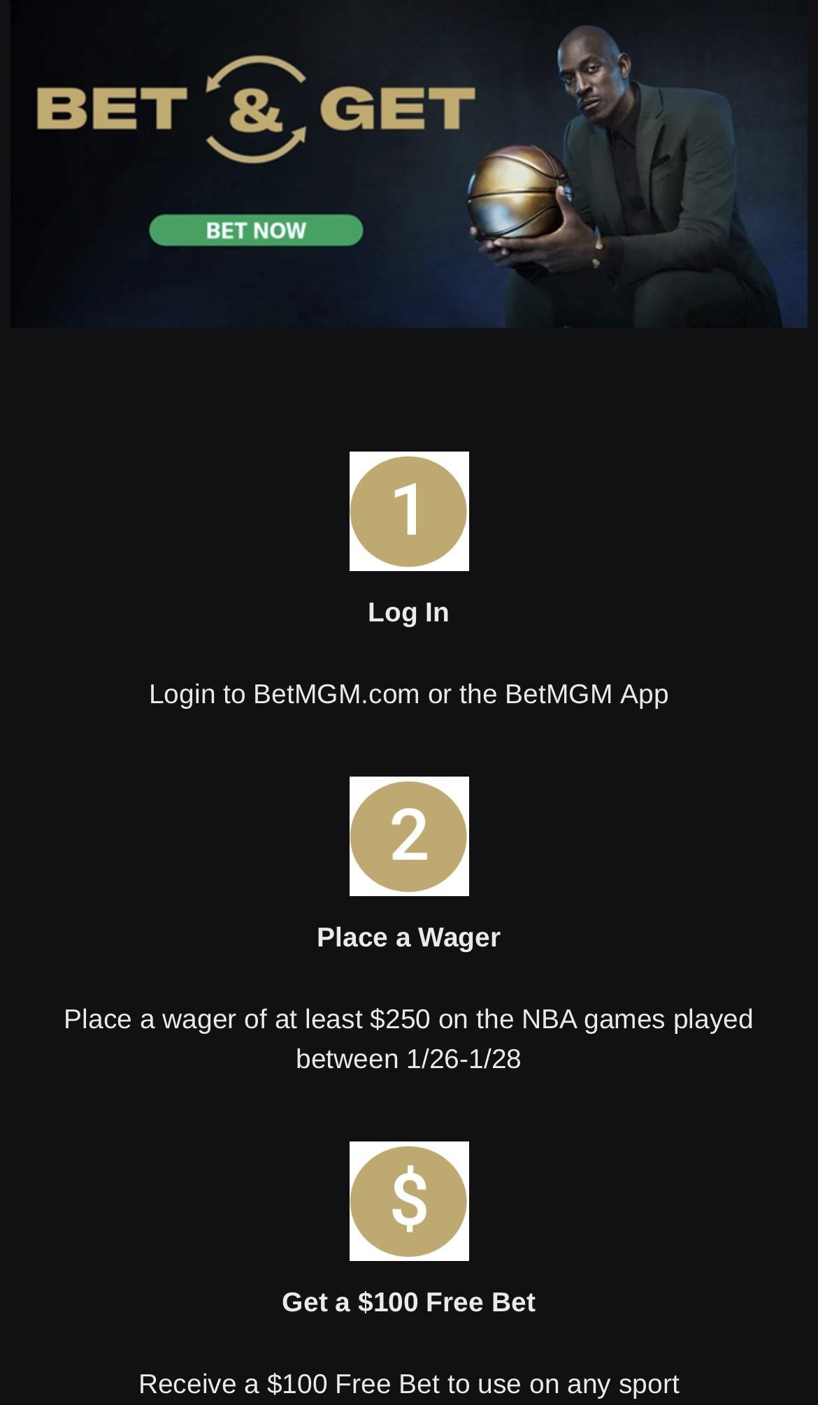 Screenshot of MGM Bet and Get Promotion