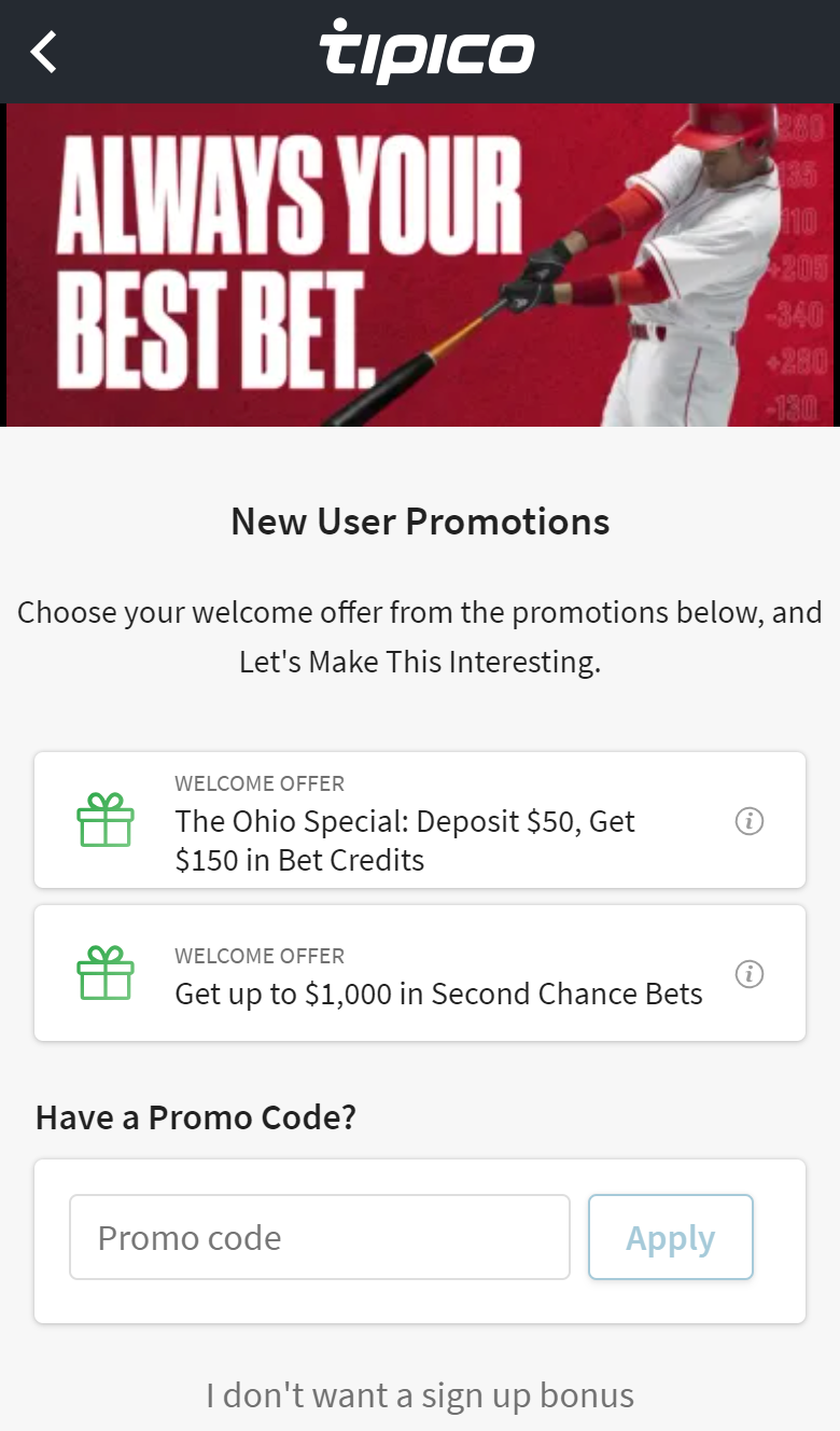 Screenshot of Tipico Sportsbook Sign-up page