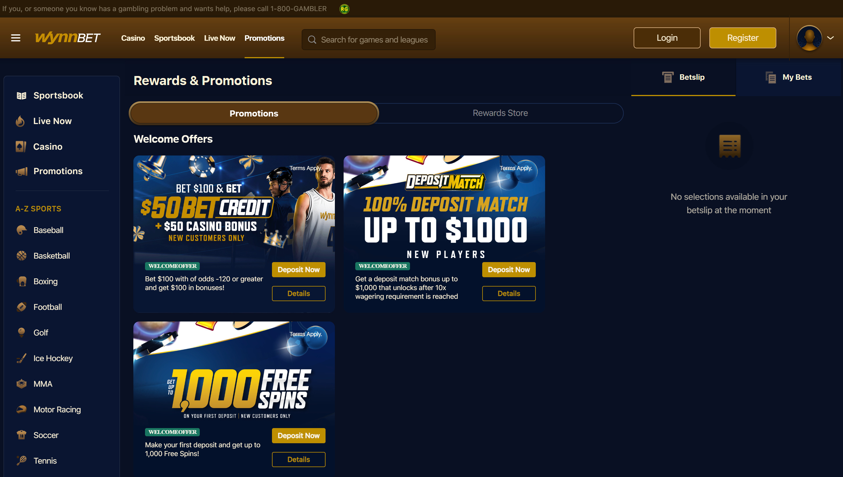 Desktop Screenshot of the promotions tab on Wynn Sportsbook