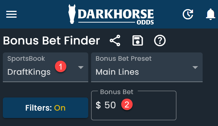 Screenshot of the DarkHorse Odds Bet Finder results