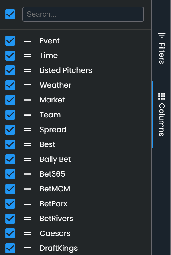 Browse Odds add/remove columns