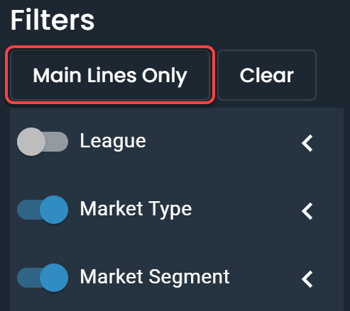 Screenshot showing how to apply the Main Lines only filter to the DarkHorse Odds bet calculators